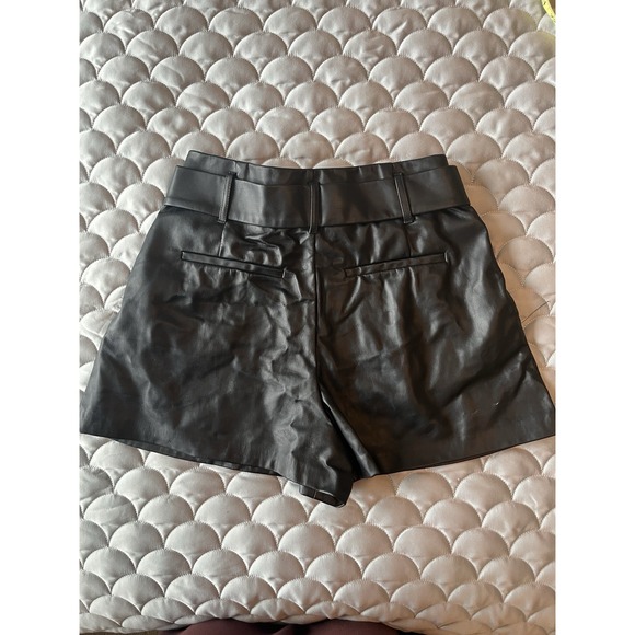 Zara Black Paperbag Style High Waisted Belted Faux Leather Mini Shorts Size Sm - Picture 7 of 7